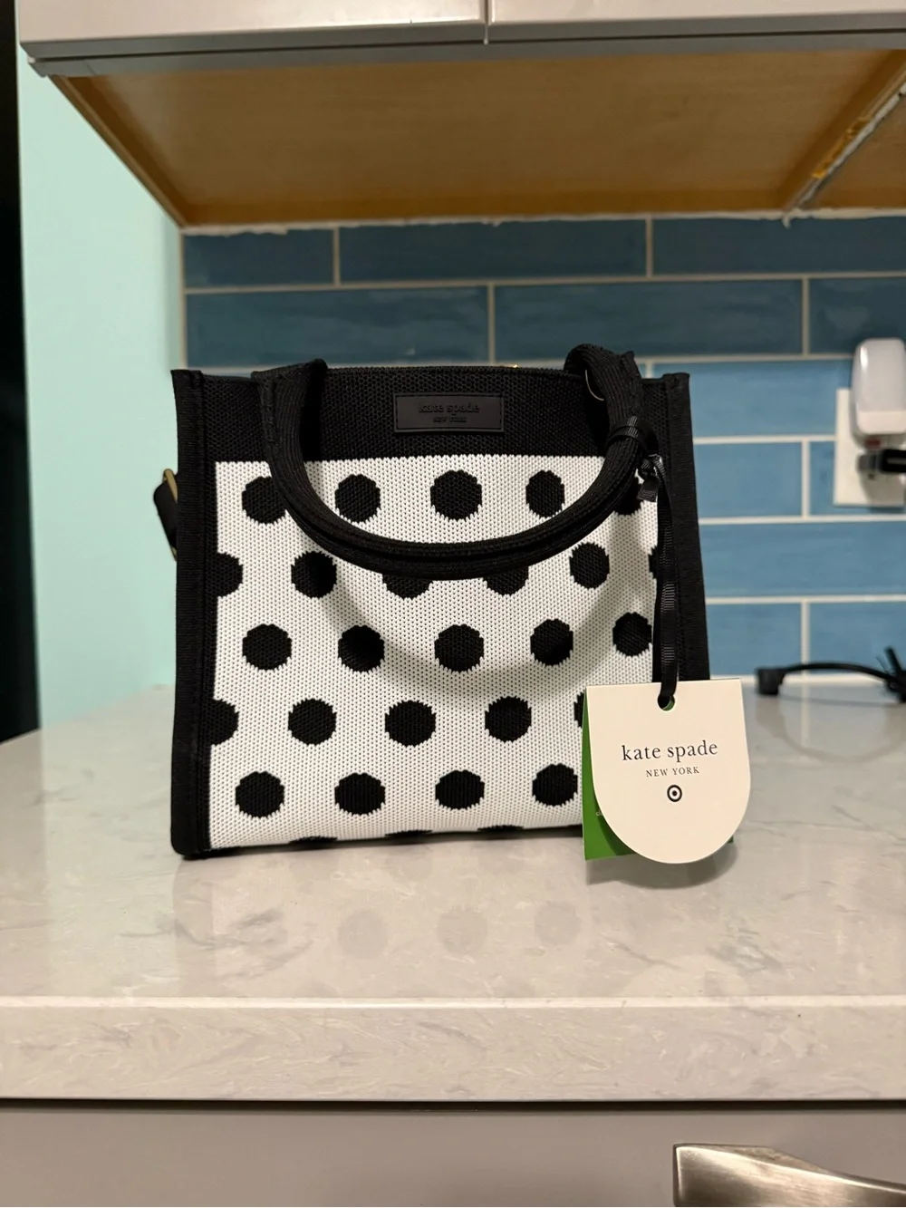 NWT Kate Spade New York Black & White Polka Dot Woven Tote For Target